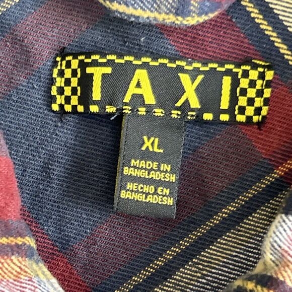 Taxi Shirt Womens XL Plaid Flannel Navy Maroon Button Front Pockets Heavyweight - Picture 4 of 9
